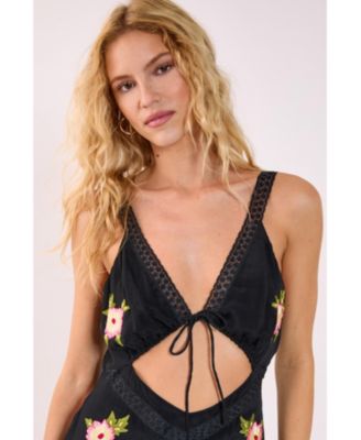 Women's Embroidered Lace Trim Cut Out Maxi Dress