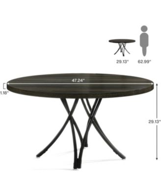 Black Dining Table for 4, 47-Inch Round Kitchen Table, Modern Wood Dining Room Table with Sturdy Cross Metal Legs for Kitchen Living Room