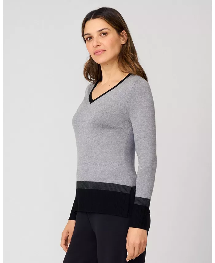 Women's Colorblock V-Neck Rib Tunic Sweater - thumbnail 3