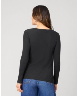 Women's V-Neck Rib Tunic Sweater