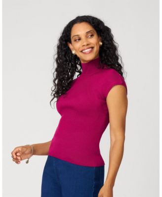 Women's Ribbed Mockneck Cap Sleeve Sweater