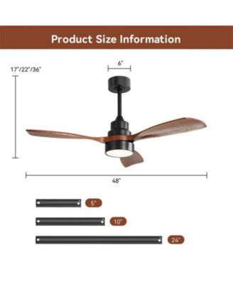 48-inch Modern Black Downrod Indoor Walnut Wood 3-Blade LED Ceiling Fan Light with Remote Control Support Six Speed Ajustable