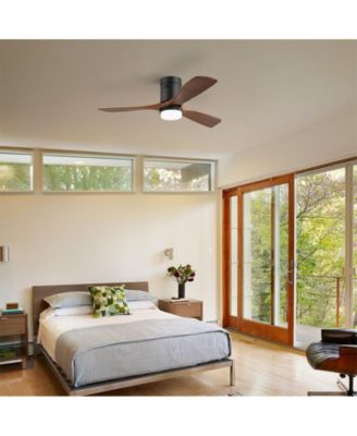 52-inch Modern Black 3 Solid Wood Blades Flush Mount Tri color Adjustable Ceiling Fan Light with Remote Control