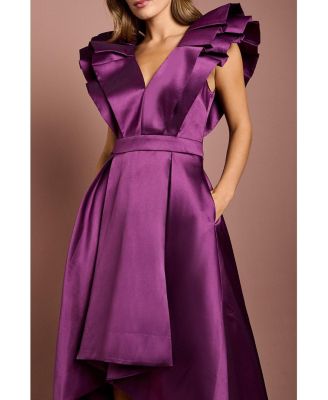 Women's Frill Sleeve V-Neck Midi Dress
