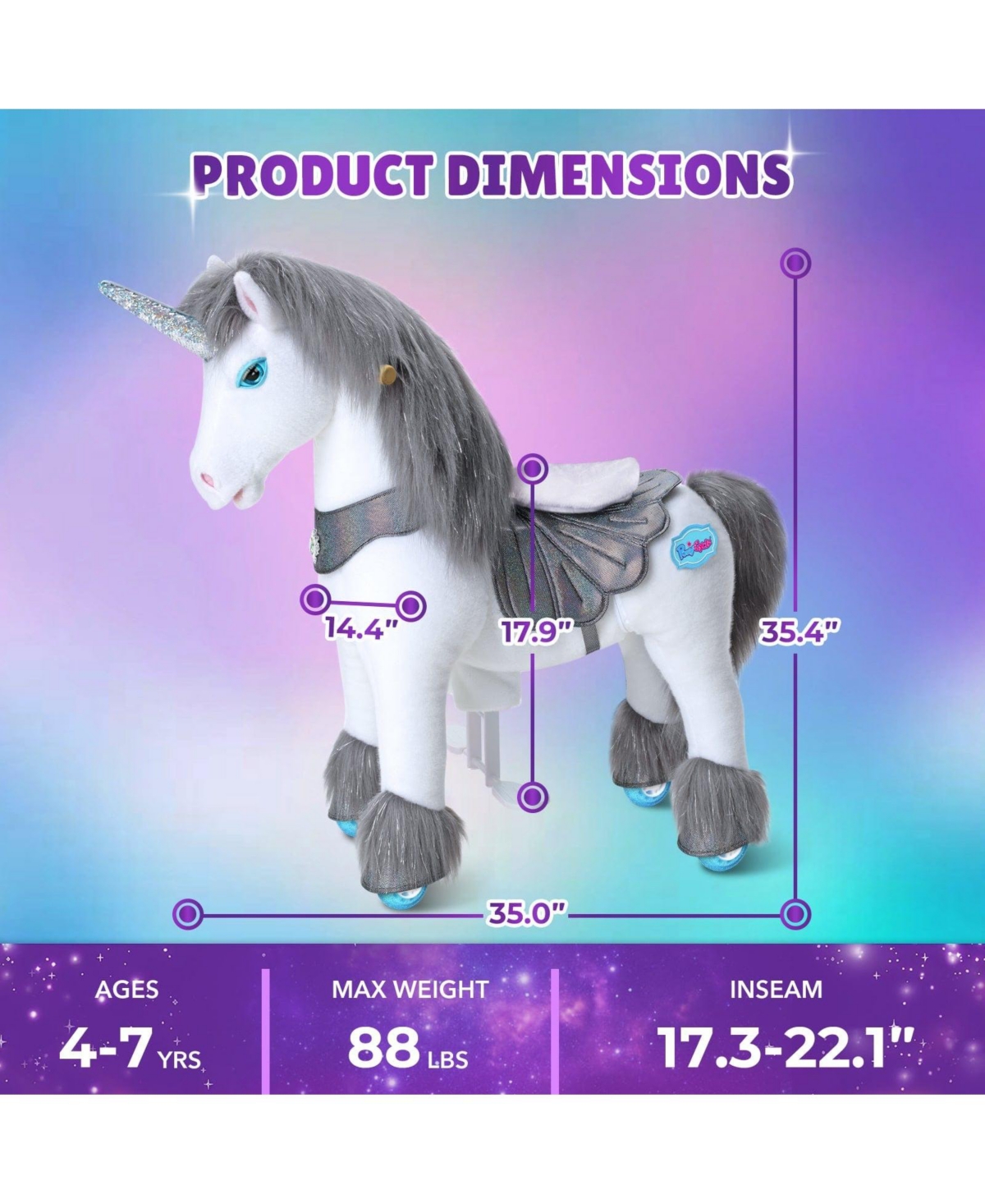 PonyCycle Model Y Grey Unicorn Rideable Toy for Age -4