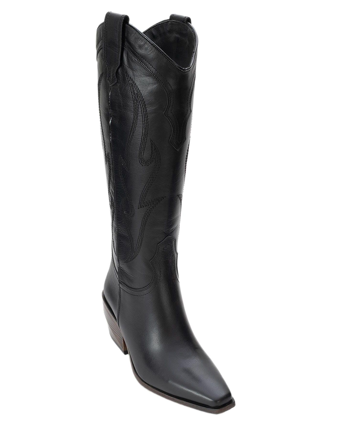 Женские ботинки Forever & Always Shoes Pietro Leather Western Knee High Boot, цвет: Чёрный кожаный — фото 1