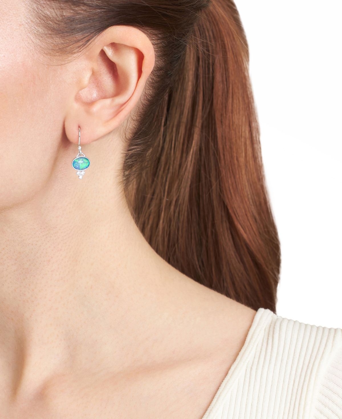 Macy's Simulated Opal (0.47 ct. t.w.) and Cubic Zirconia (0.06 ct. t.w.) Stud Earrings in Sterling Silver