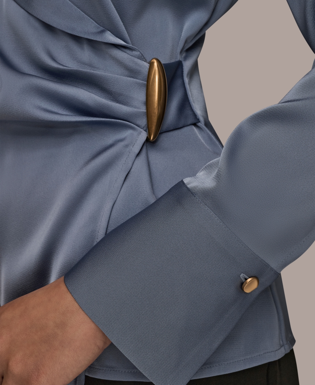 Donna Karan New York Pleated Wrap Front Silk Top In Gray