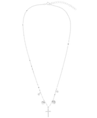 Cubic Zirconia Cross Heart Pendant Necklace (0.29 ct. t.w.) in Sterling Silver (also in 14k Gold Over Sterling Silver)
