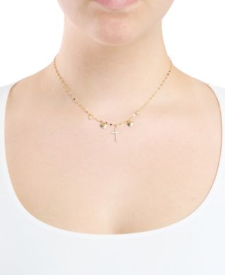 Cubic Zirconia Cross Heart Pendant Necklace (0.29 ct. t.w.) in Sterling Silver (also in 14k Gold Over Sterling Silver)