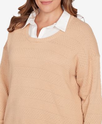 Plus Size Solid Textured Stripe Two Fer Sweater