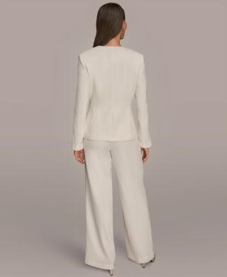 Donna Karan Donna Karen New York Womens Asymmetrical Blazer Wide Leg Pants In White