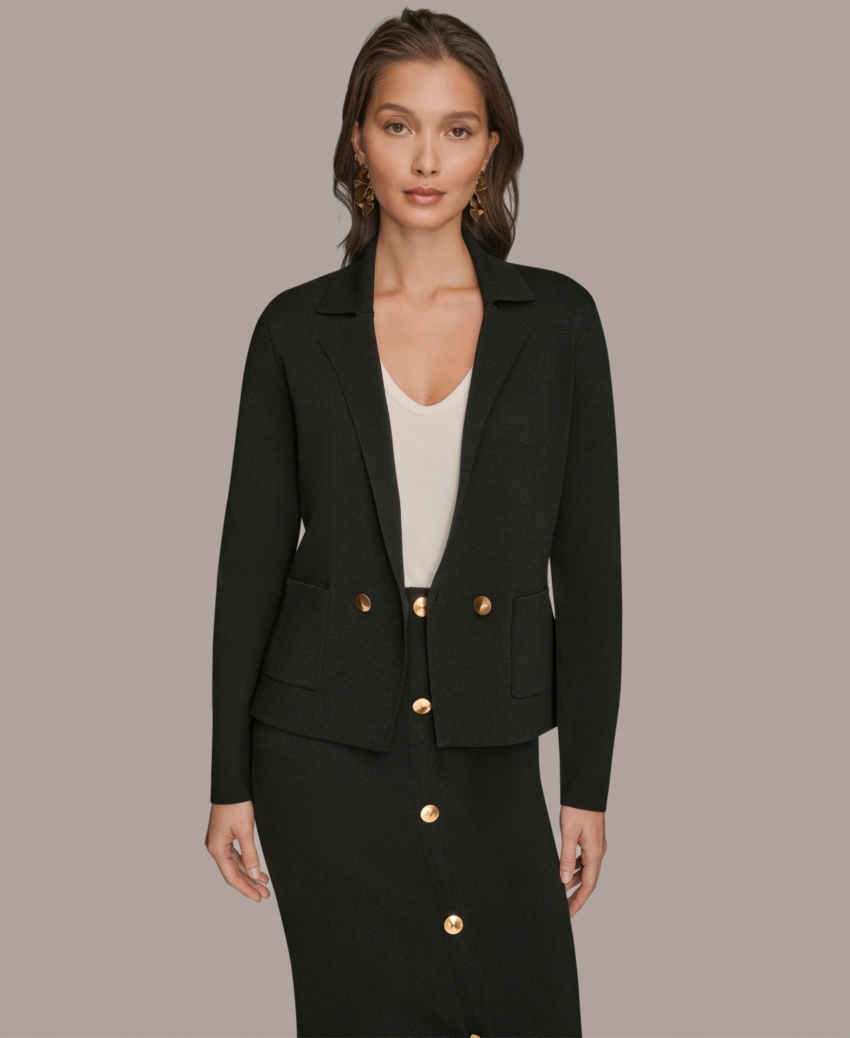 Donna Karan Women's Long Sleeve Sweater Blazer In Green