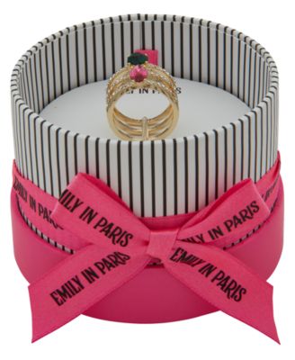 Glass Stone & Cubic Zirconia Gold-Tone Pave Stackable Ring