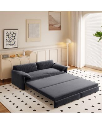 66" Queen Pull-Out Sofa Bed, Convertible 3-in-1 Velvet Sleeper Couch with Storage Pocket for Living Room or Guest Room