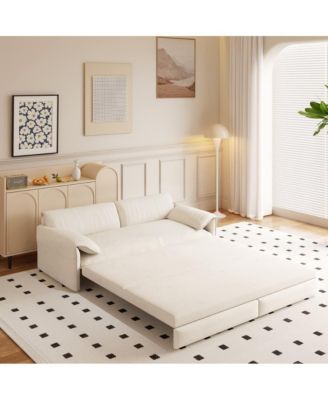 66" Queen Pull-Out Sofa Bed, Convertible 3-in-1 Velvet Sleeper Couch with Storage Pocket for Living Room or Guest Room