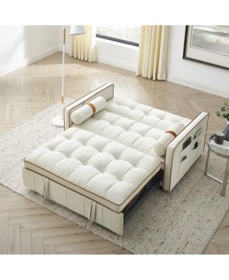 1-Piece Velvet & Metal Sleeper Sofa – USB Ports, Adjustable Backrest, Pull-Out Bed, Pillows Included