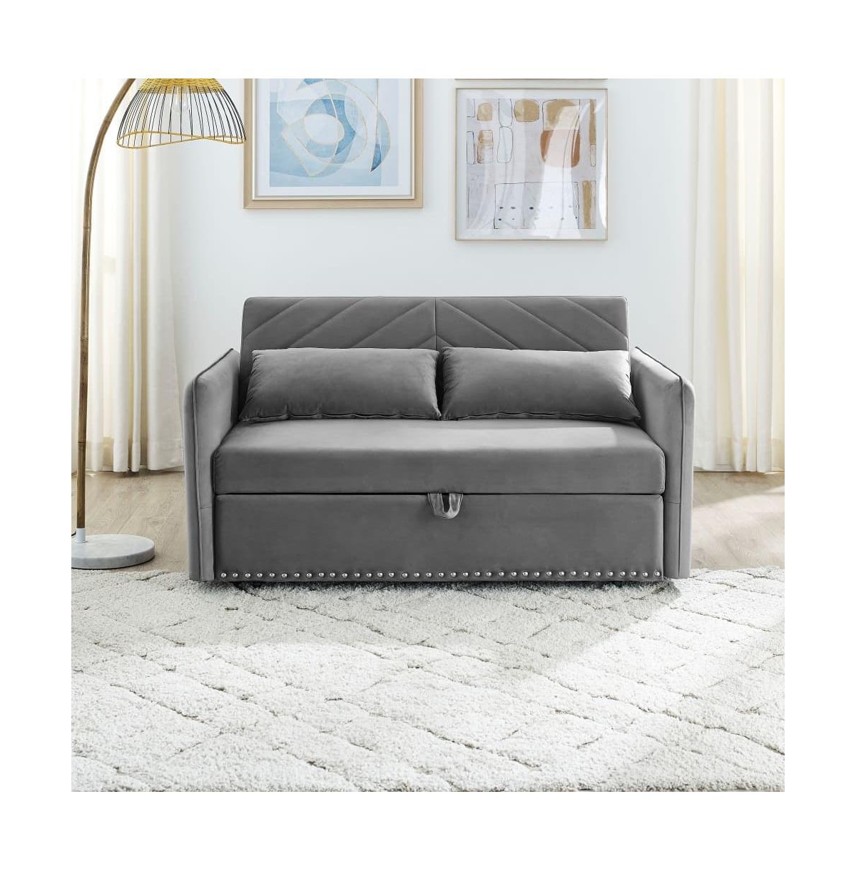 55'' Pull-Out Sleeper Sofa Bed with Usb Ports, Adjustable Backrest, Velvet 2-Seater Couch Side Pockets & Pillows-Maison Boucle