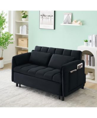53" Pull-Out Sleeper Loveseat Sofa Bed, Convertible 3-in-1 Velvet Couch with Side Pockets & Back Support for Small Spaces