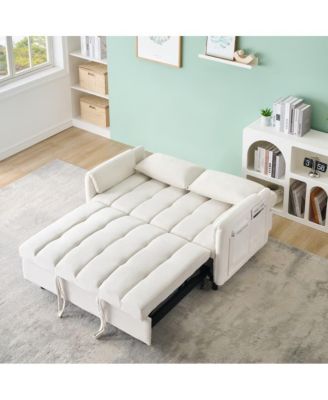 53" Pull-Out Sleeper Loveseat Sofa Bed, Convertible 3-in-1 Velvet Couch with Side Pockets & Back Support for Small Spaces