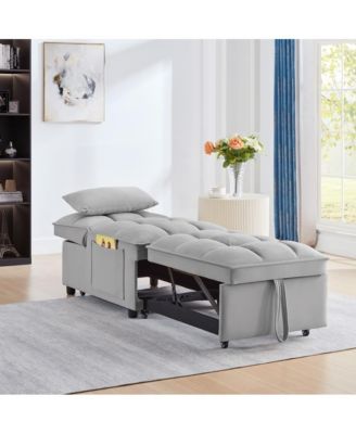 4-in-1 Single Velvet Pull-Out Sleeper Chair Bed with Adjustable Backrest, Side Pocket & Pillow for Small Spaces-Maison Boucle