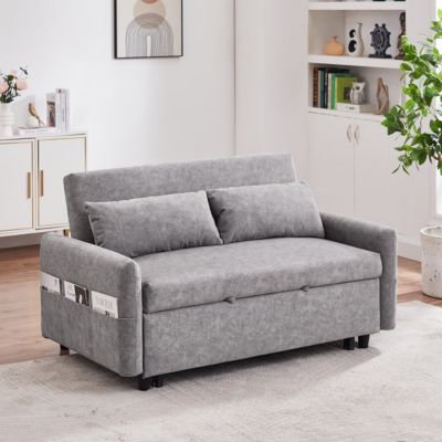 55" Fabric Convertible Sleeper Loveseat – Pull-Out Sofa Bed with Adjustable Back, USB A/C Ports & Side Pockets for Small Spaces.