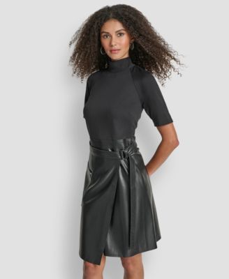 Women's Short Sleeve Mock Neck Fit & Flare Dress