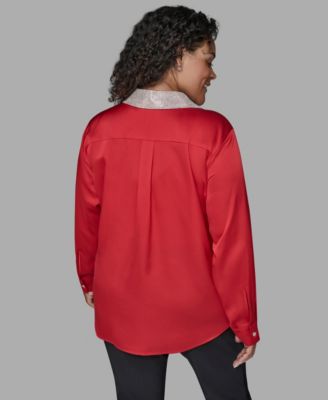 Plus Size Crystal Collared Neck Shirt