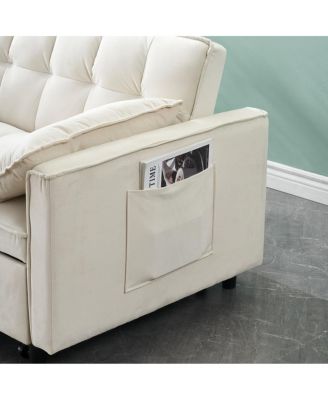  Velvet Loveseat Sofa Bed   3-in-1 Convertible   Pull-Out Sleeper, Tufted Back, Storage Pockets Small Space-Friendly