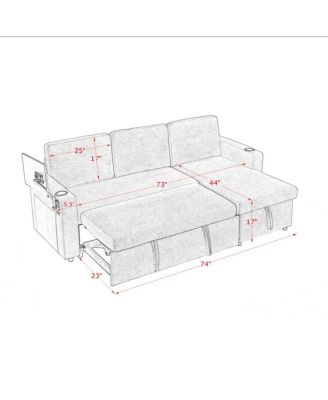 Maison Boucle Modern Chenille Upholstered Wood Pull-Out Sleeper with LED Lights, USB Ports & Cup Holders Sofa Bed