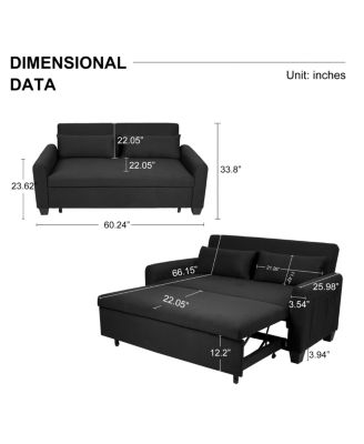 61-Inch Pull-Out Linen Sofa Bed with Extra-Wide Convertible Sleeper Loveseat, Storage Pocket & Wheels for Apartments and Guest Rooms