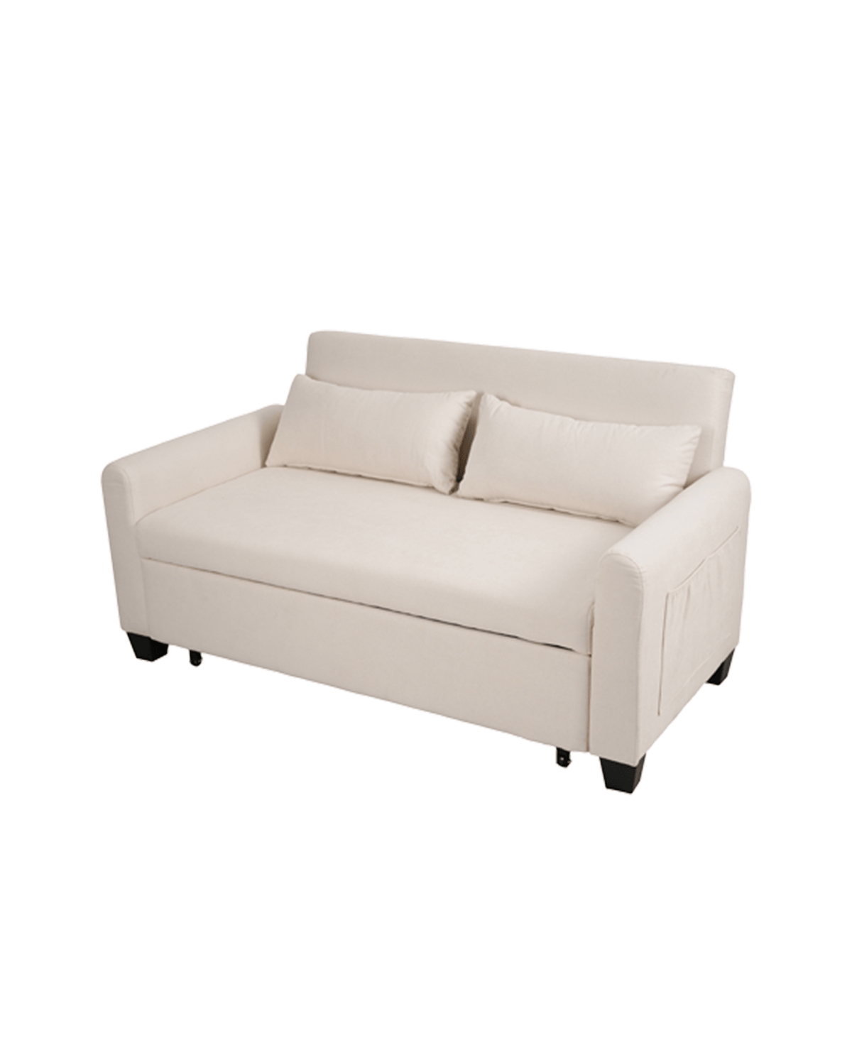 Maison Boucle 61-Inch Pull-Out Linen Sofa Bed with Extra-Wide Convertible Sleeper Loveseat, Storage Pocket & Wheels for Apartments and Guest Rooms