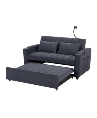 55.9" Pull Out Sofa Bed with USB Ports, Cup Holders & Side Pockets, Adjustable Backrest Convertible Sleeper for Small Spaces-Maison Boucle
