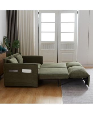 64.5 Inch 3-in-1 Corduroy Pull-Out Sleeper Sofa, Adjustable Loveseat Bed with Storage Pockets & 2 Pillows