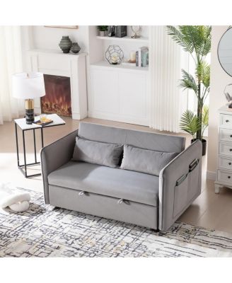 55" Velvet Sleeper Sofa Bed, Small Pull-Out Loveseat Sofa with Reclining Backrest, Side Pocket & Pillows for Small Spaces-Maison Boucle