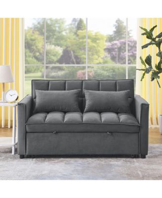 Convertible Velvet Sofa Bed, 54'' Pull-Out Sleeper Loveseat with 3-Position Adjustable Backrest, Side Pockets & Pillows-Maison Boucle