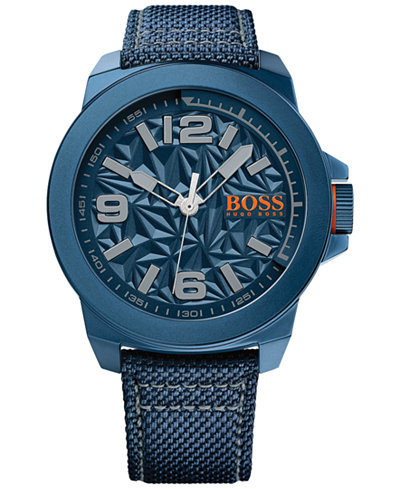 BOSS Orange Men's New York Blue Fabric Strap Watch 50mm 1513353