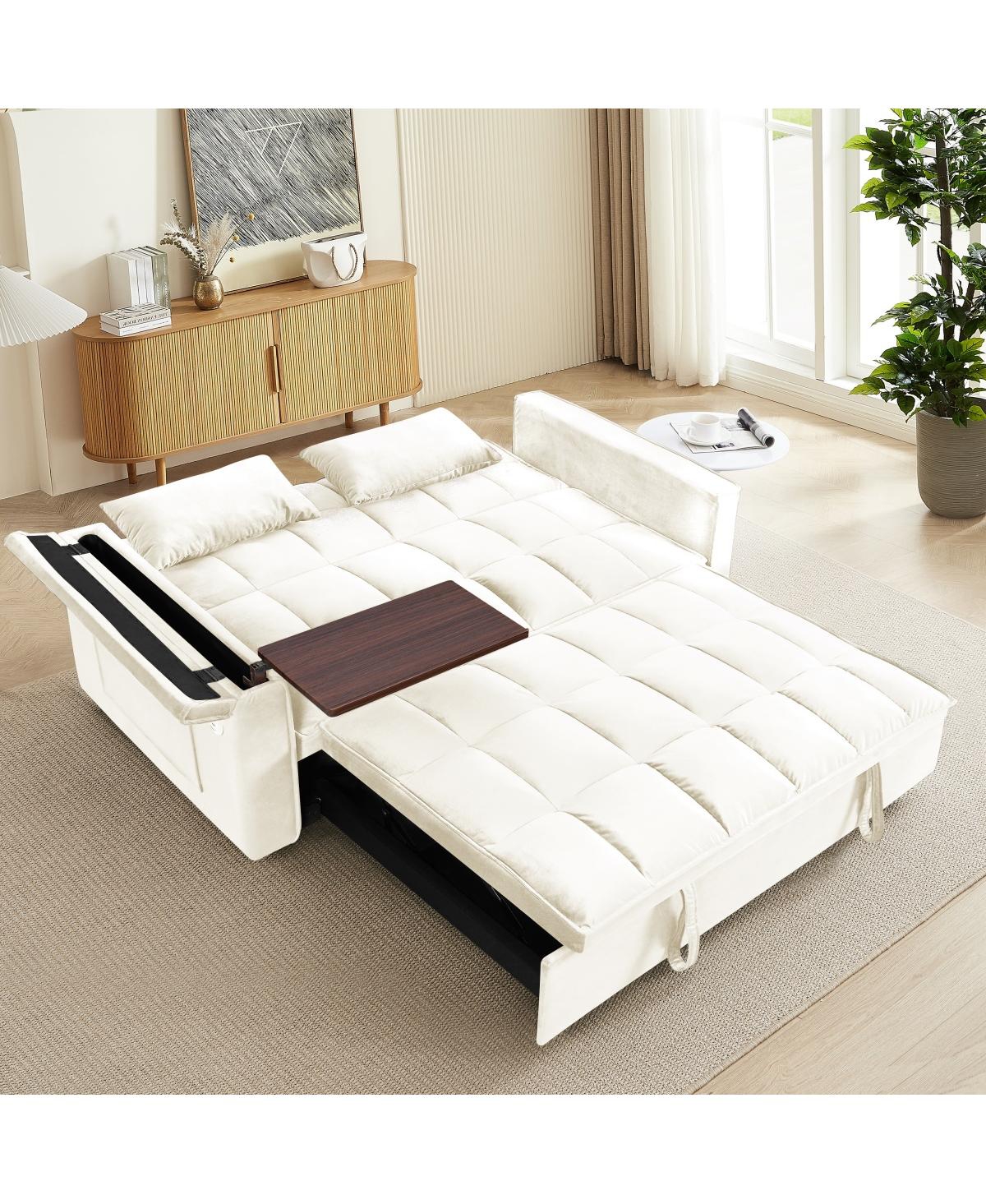 Maison Boucle 55.5'' Foldable Velvet Sofa Bed with Hidden Desk & Usb, Adjustable Sleeper Loveseat with Pillows for Small Spaces-Maison Boucle