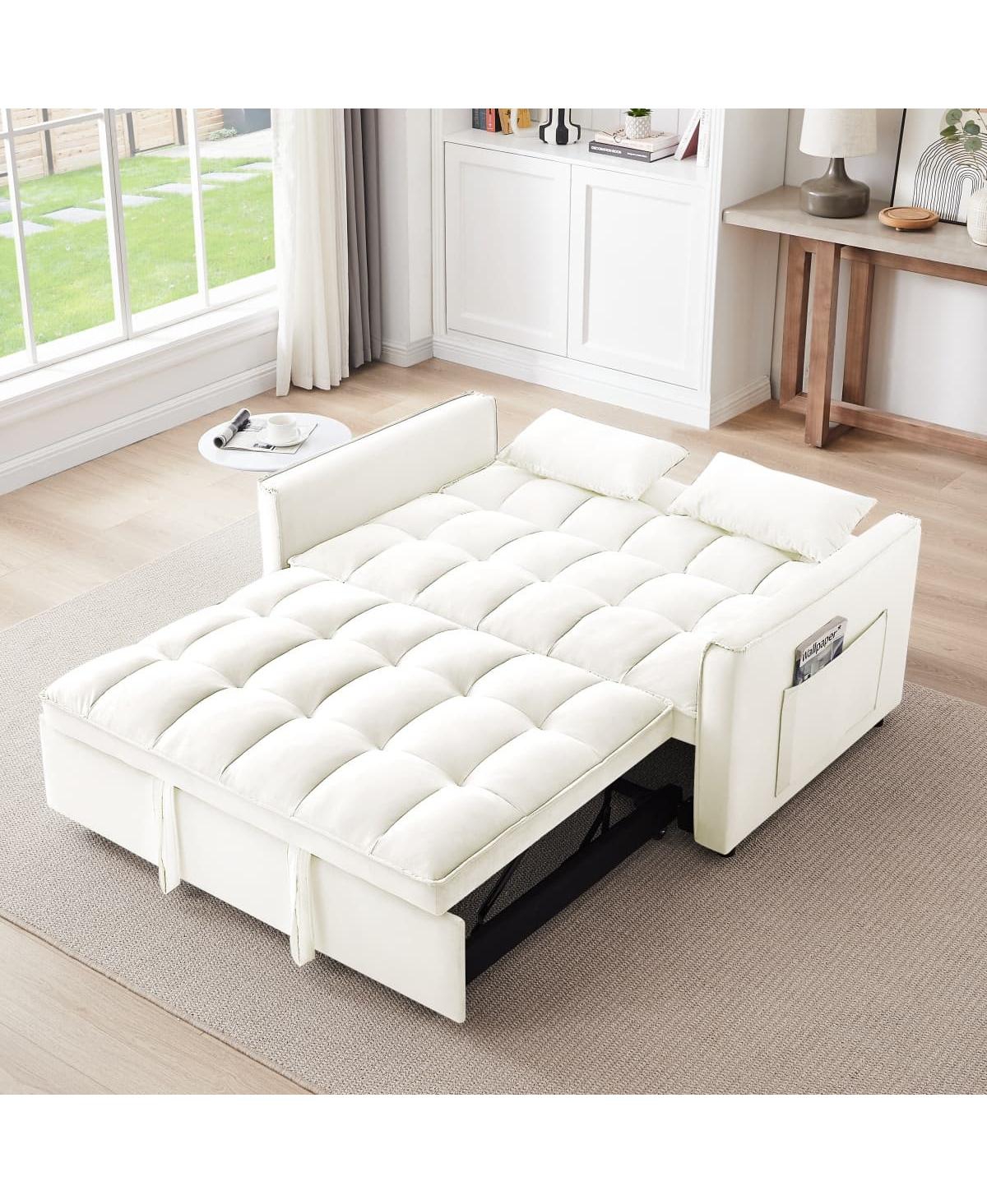Maison Boucle 55.2" Convertible Velvet Sofa Bed, 3-in-1 Pull Out Loveseat with Adjustable Backrest & Pillows for Small Apartments Guest Rooms-Maison
