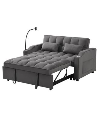 55.1" Velvet Pull Out Sofa Bed with USB & Phone Stand, Convertible Loveseat Sleeper for Guest Room or Office-Maison Boucle