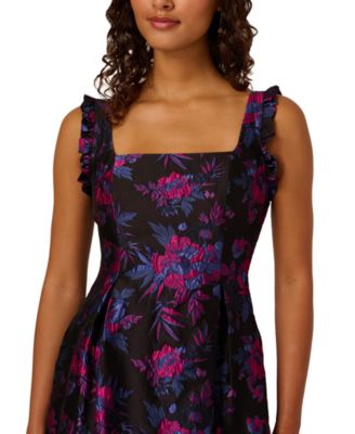 Women's Square Neck Ruffle Sleeve Midi Dress