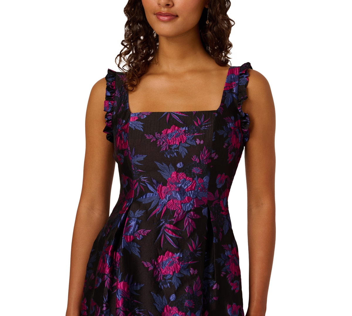 Adrianna Papell Women's Square Neck Ruffle Sleeve Midi Dress