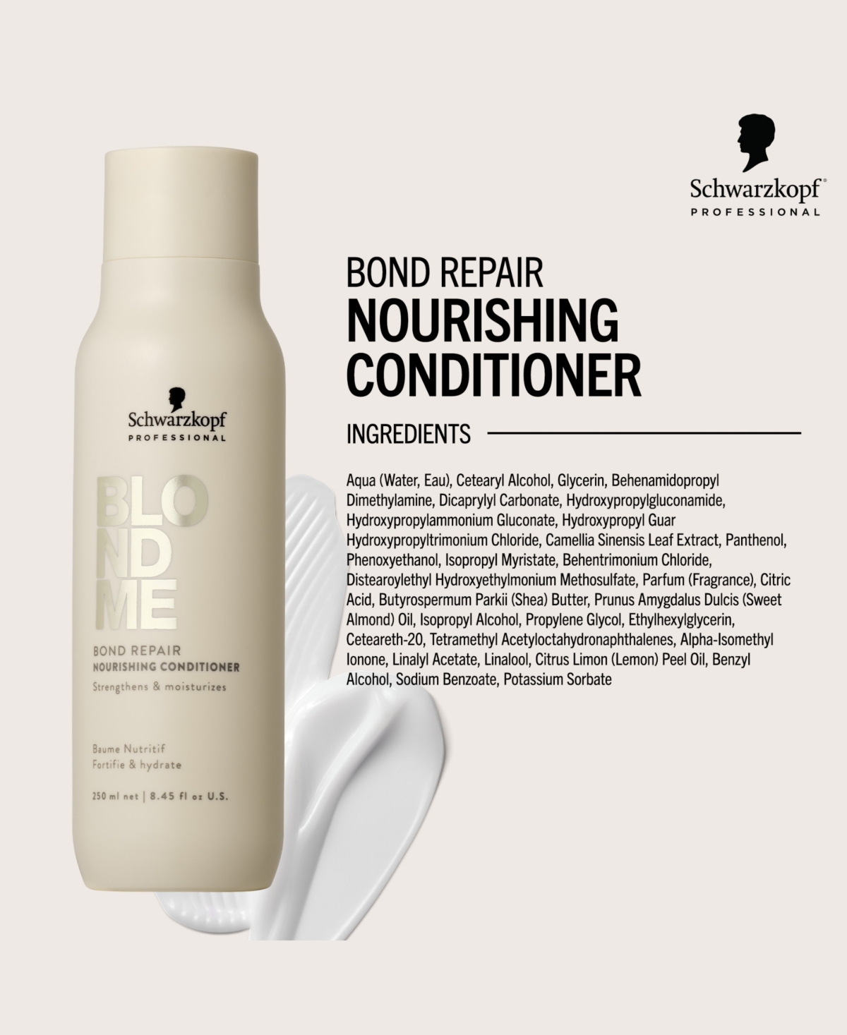 Schwarzkopf Blondme Bond Repair Nourishing Conditioner, 8.45 Oz. In Transparent