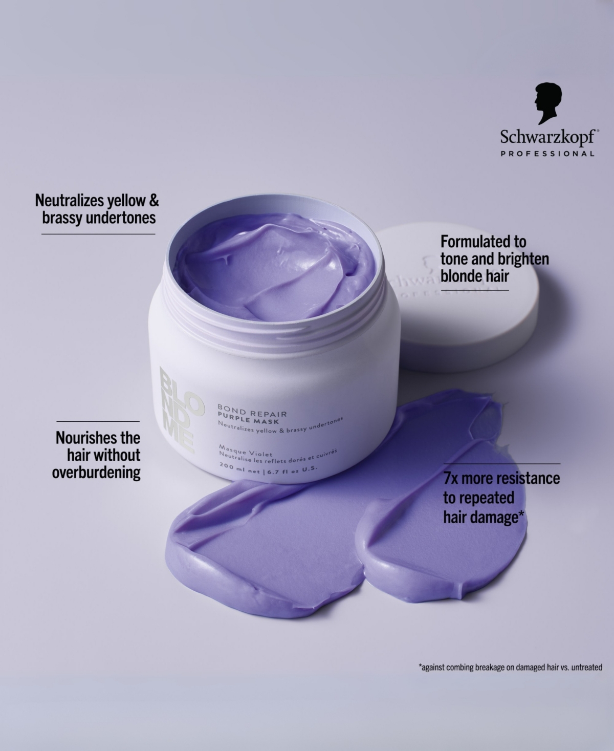 Schwarzkopf Blondme Bond Repair Purple Mask, 6.7 Oz. In Transparent