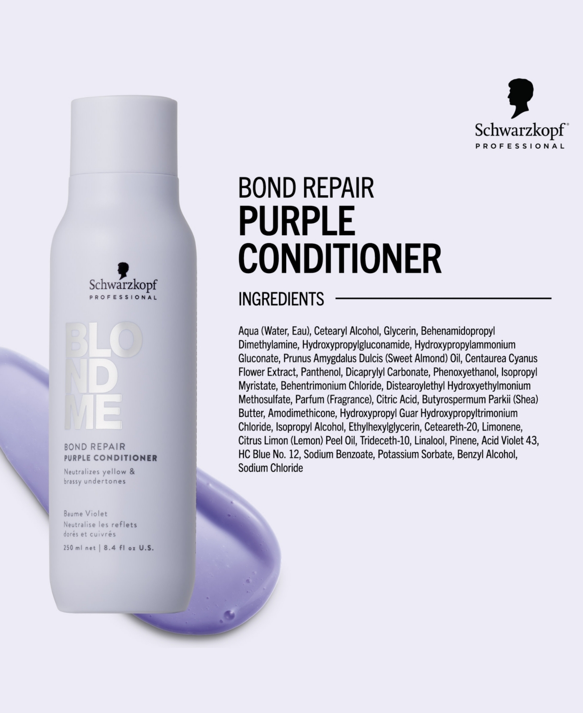 Schwarzkopf Blondme Bond Repair Purple Conditioner, 8.45 Oz. In Transparent