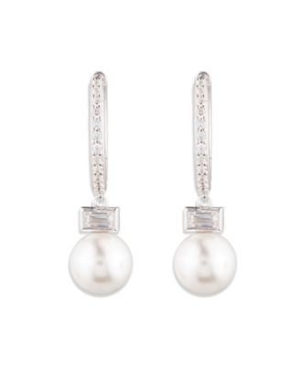 Lauren Ralph Lauren - Cubic Zirconia & Imitation Pearl Sterling Silver Hoop Earrings