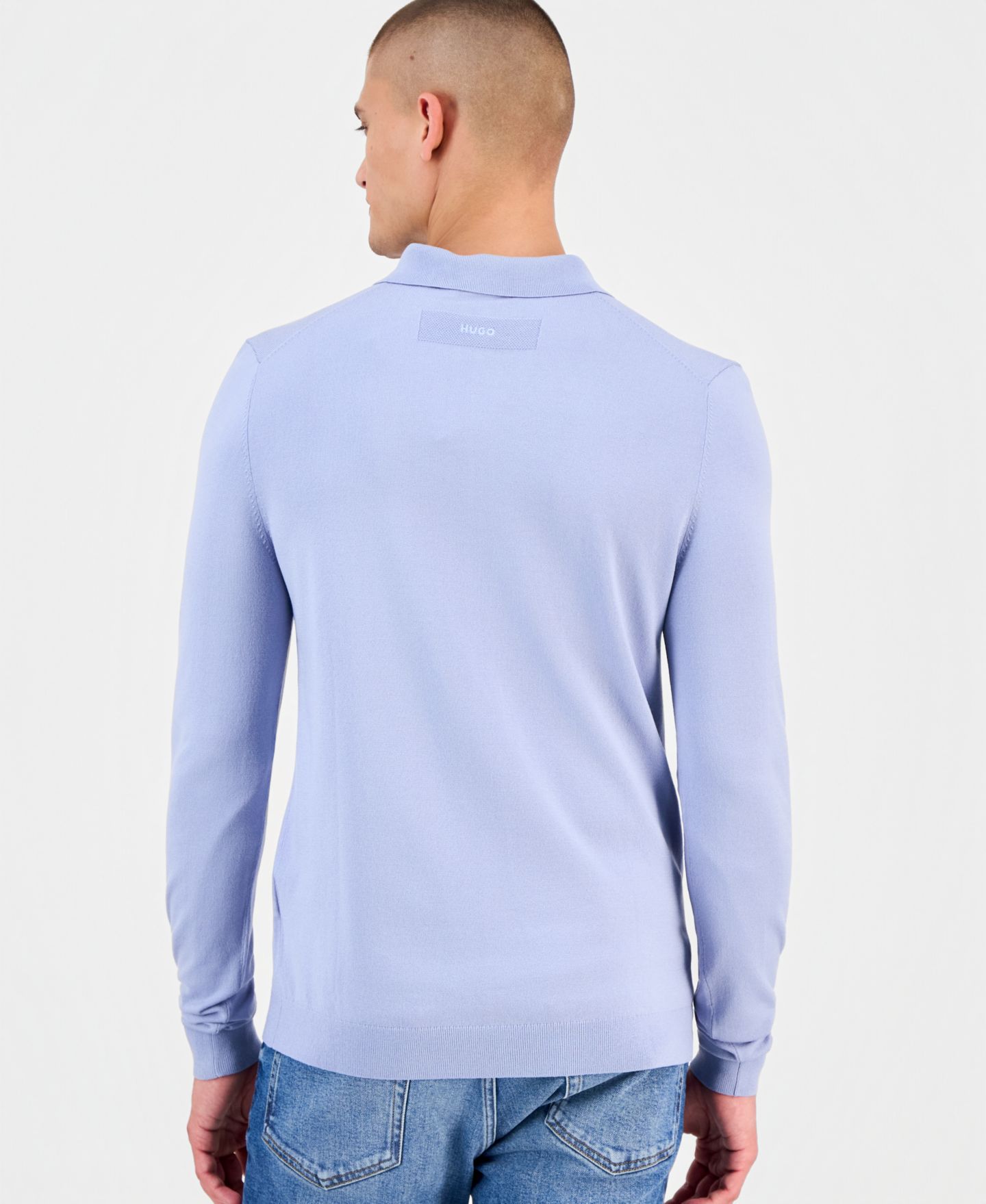 Мужской свитер Hugo Boss San Pippo Long-Sleeve Ribbed Polo Sweater, цвет: Фиолетовый — фото 4
