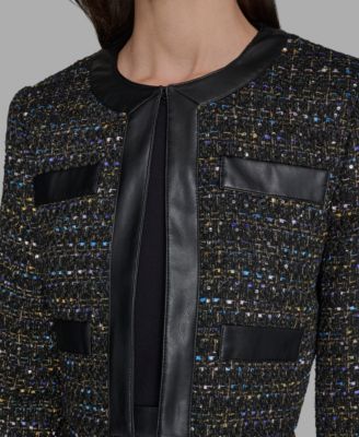 Women's Metallic Knit Tweed Crop Jacket