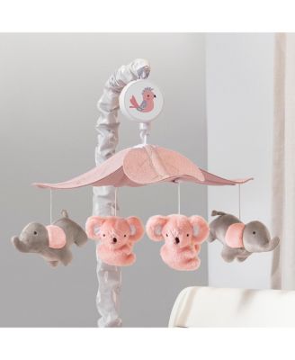 Calypso Pink/Gray Koala & Elephant Musical Baby Crib Mobile
