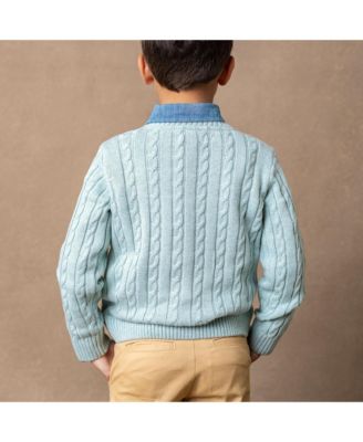 Baby Boys Long Sleeve Fine Gauge Cable V-Neck Sweater